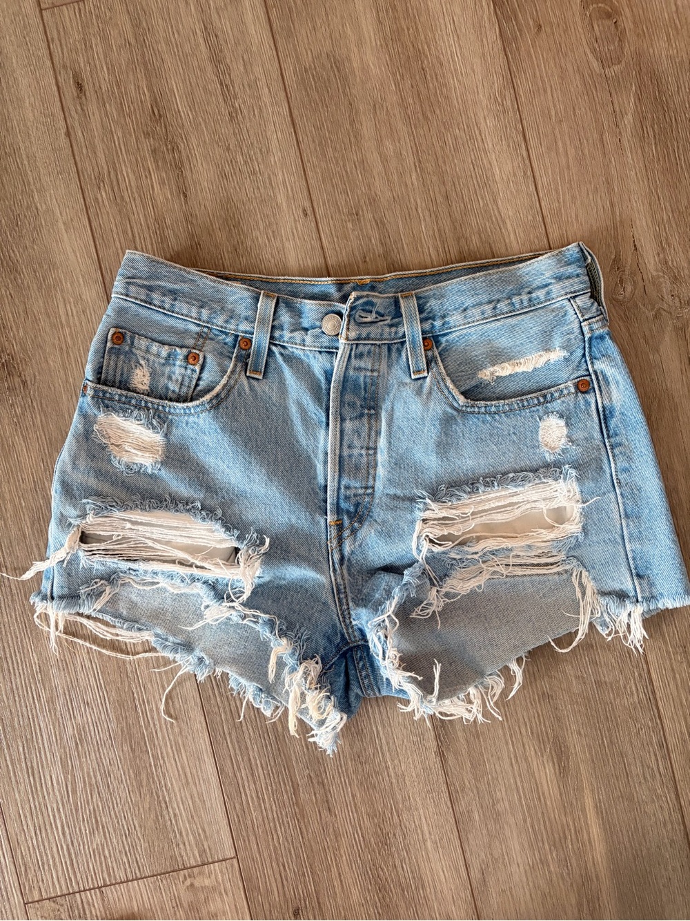 Levi's Light Blue Ripped Denim Shorts
